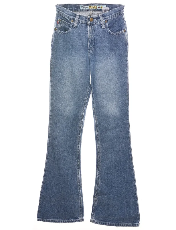 Stonewash Flared Jeans - W24 L34 Elegant Raw Hem Jeans