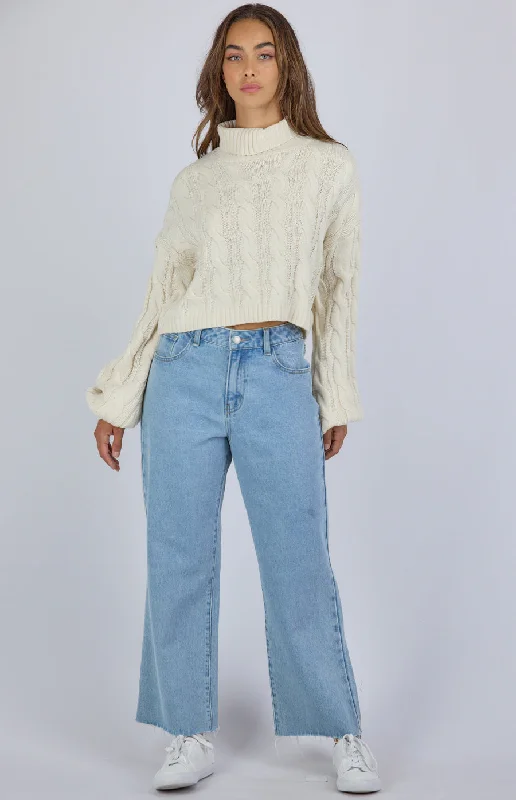 Turtle Neck Cable Cropped Knit Sweater Stretchy Elastic Breathable