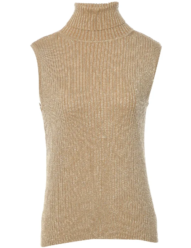 Sweater Polo Neck Vest - S Sequined Glittery Shiny