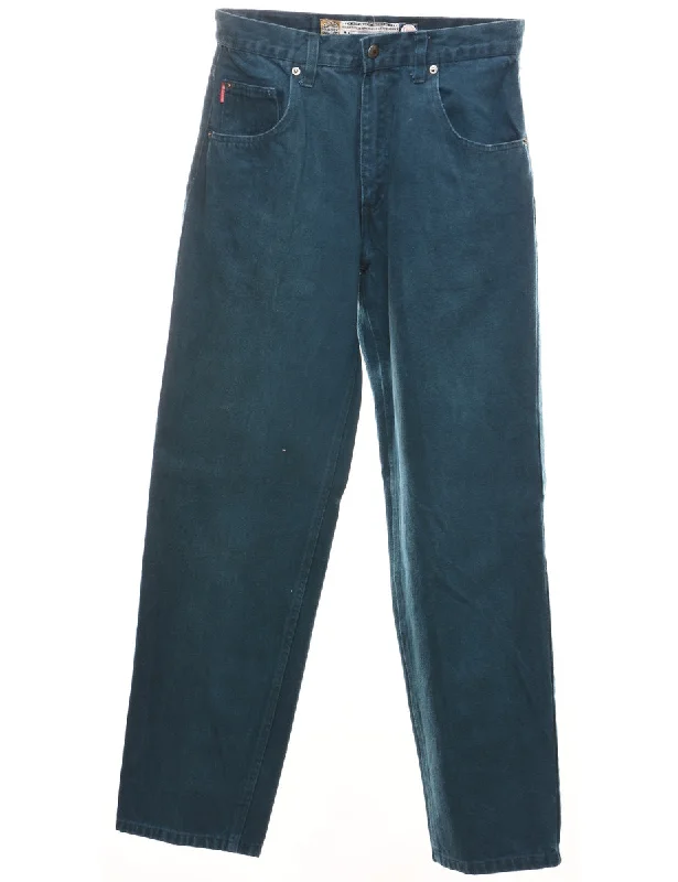 Teal Mid-Rise Tapered Jeans - W30 L32 Classic Blue Denim Jeans