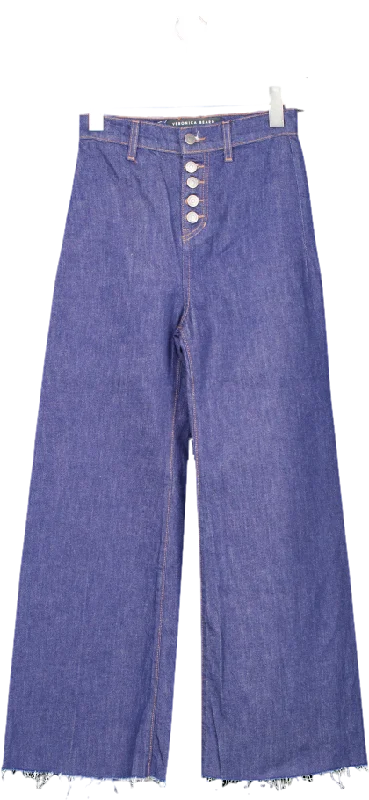 Veronica Beard Blue Grant Indigo Wide Leg Raw Hem Jeans W23 Stylish Plus Size Denim Jeans