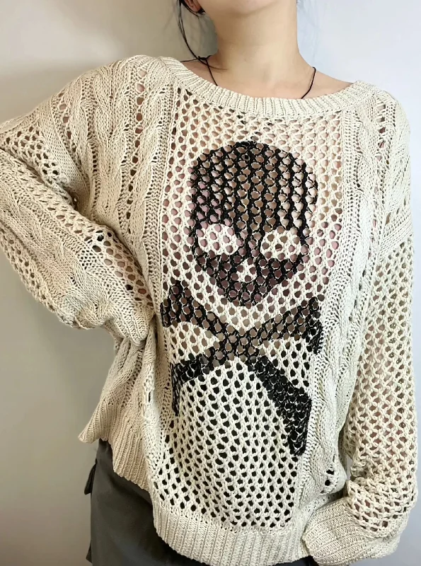 'White Chocolate' Grunge Skull Prints Knitted Sweater Soft Cozy Warm