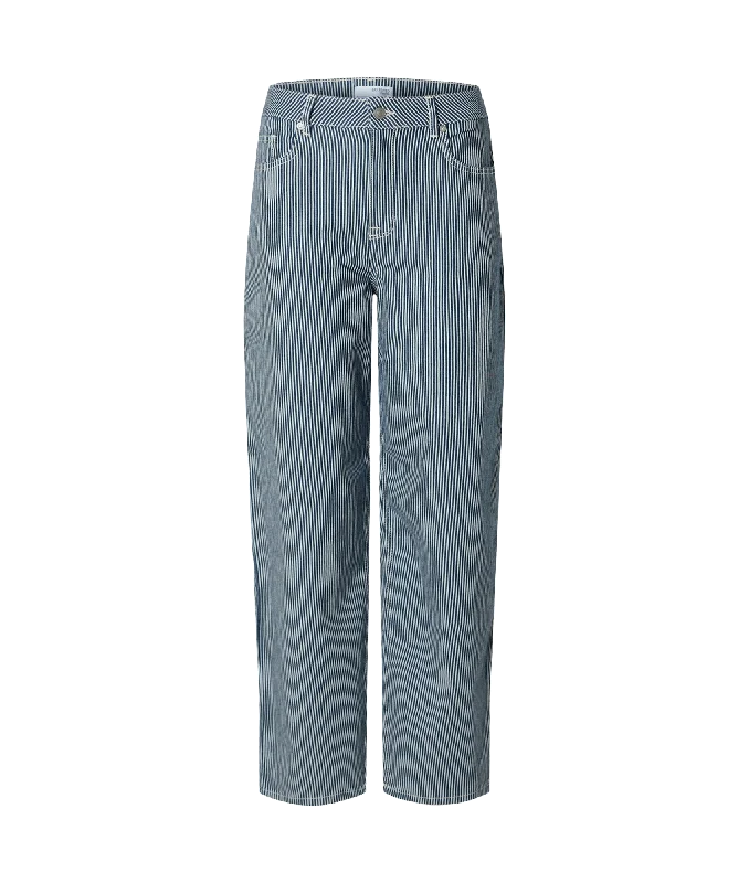 Myra Stripe Barrel Jeans - Blue Elegant Raw Hem Jeans