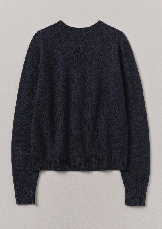 Wool Cashmere Crew Neck Sweater | Dark Navy Turtle Neck Boat Neck Asymmetrical Neck