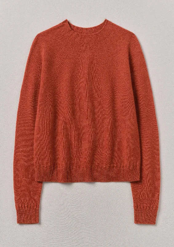 Wool Cashmere Crew Neck Sweater | Terracotta Seamless Knitted Crochet