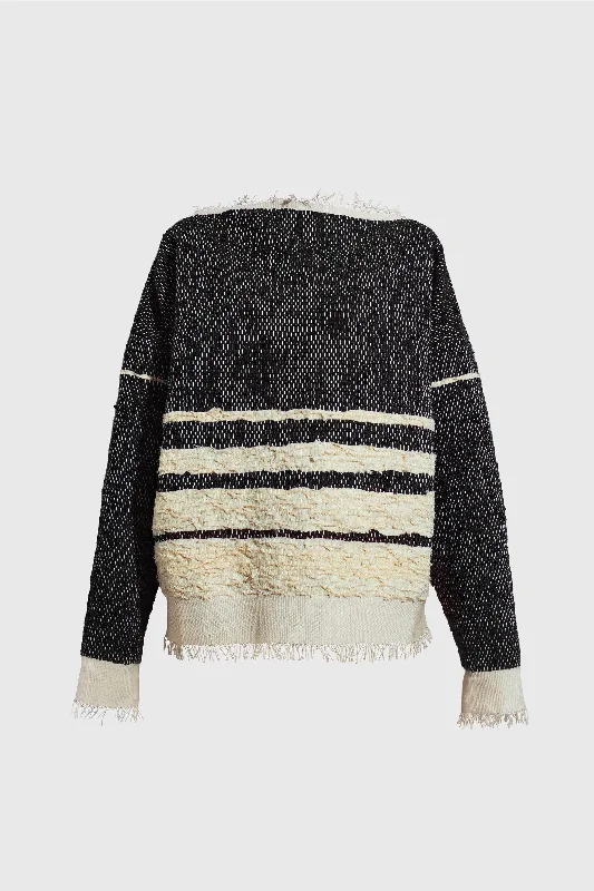 Woven Sweater - Black Wool Chenille Brocade Lace