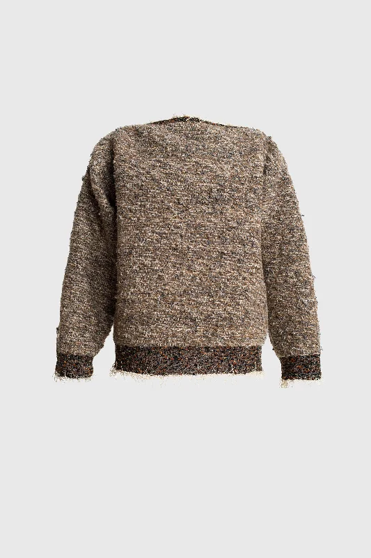 Woven Sweater - Herringbone Wool Chenille Blend Fleece Blend Nylon Blend