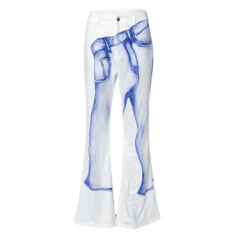 Contrast abstract pocket jeans Fashionable White Denim Jeans