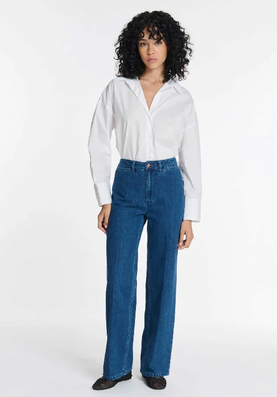 Jeans Swann Denim Mid-Blue-In-50 Chic Rip-Detail High-Waist Jeans